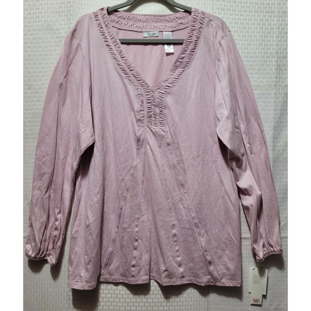 LIZ & CO. Woman Top PLUS Size 3X Purple Shirt Long Sleeve V Neck Stretch NWT
